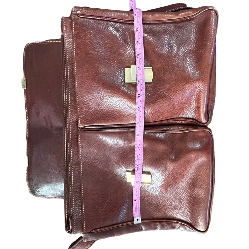 Cole Haan attache briefcase brown leather multi pocket double buckle 18